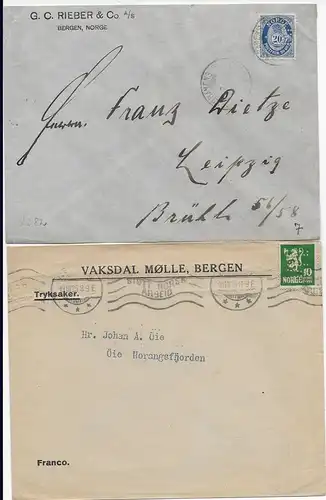 Norge: 4x lettres de Bergen vers Leipzig 1913-1925
