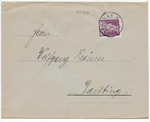 DR: Perfin Lochung (BB) von München nach Gauting 1920