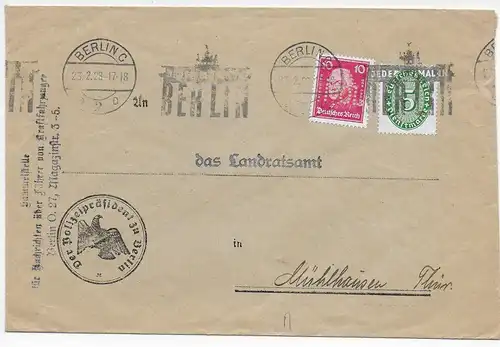 Berlin 1928 nach Mühlhausen/Thür. mit POL Lochung und Dienstmarke