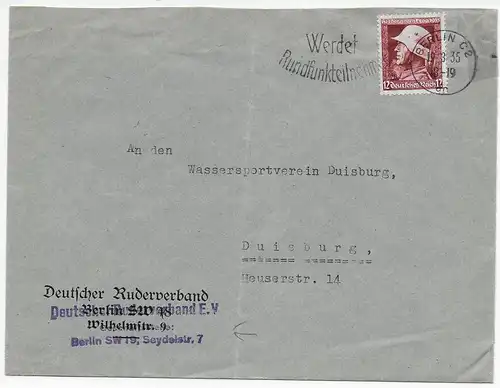 Deutscher Ruderverband, Berlin, radio-opérateur à Duisburg en 1935