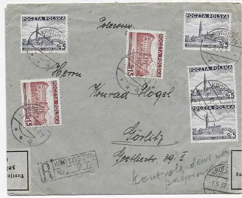 Polen: Einschreiben 1937 Krotoszyn nach  Görlitz, Zollamtlich geöffnet