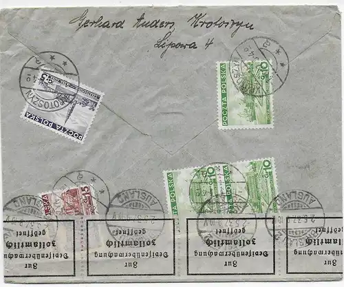 Pologne: Inscription 1937 Krotoszyn à Görlitz, Ouverte en douane