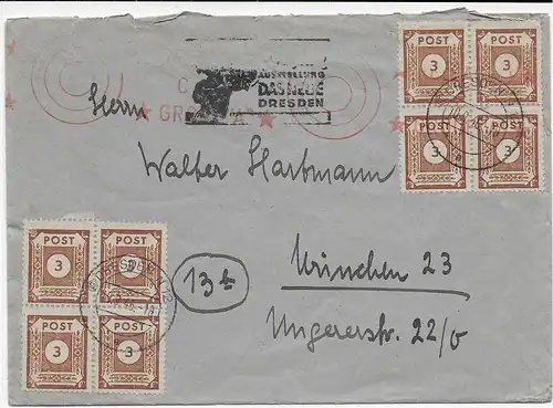 SBZ: Brief von Dresden 1946 nach München mit Zensur