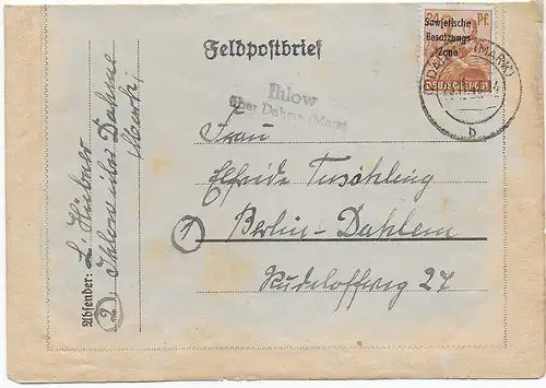 SBZ Landpost Ihlow sur Dahme/Mark vers Berlin, 1948, contenu du texte