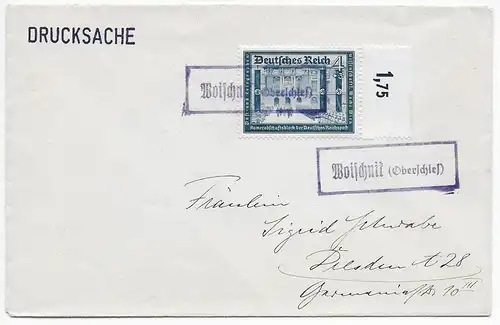 Drucksache Brief Landpost Woischnik/Oberschlesien nach Dresden