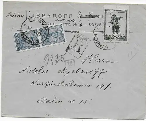 Einschreiben 1921 von Sofia nach Berlin