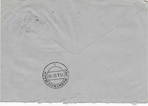 Lettre 1957 de Greisch à Warmensteinach, transfert à Melide, Lac de Lugano