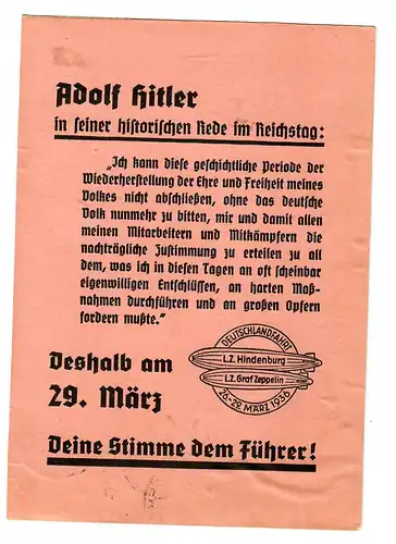 Postkarte Bremen mit rückseitiger Werbung für Reichstagsrede Adolf Hitlers