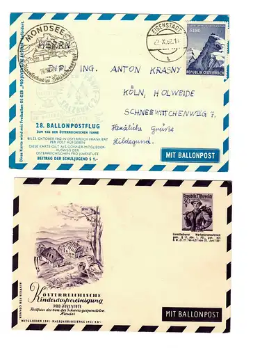 1x Ballonpostflug 1962 (Mondsee/Eisenstadt), 1x Kinderdorfvereinigung Pro Juvent