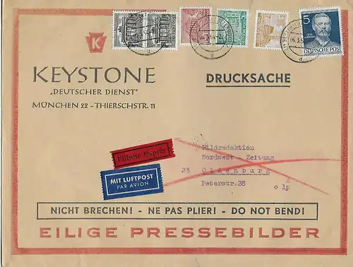 Drucksache, Eilbote, Luftpost nach Oldenburg, Pressebilder 1954