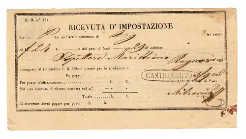 Dalmatie: billet de poste Castelnuovo 1859