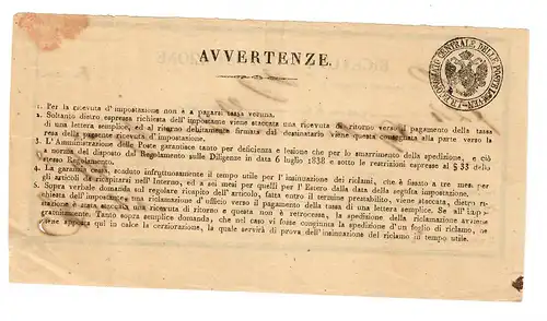 Dalmatien: Postschein Castelnuovo 1859