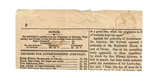 Newspaper Clipping Norwich 1856 to Strabourg, France