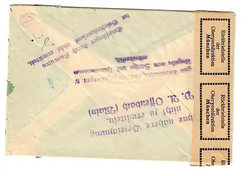 Post-postage de l'OPD Munich 1933, adhésifs intéressants