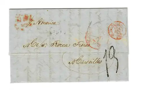 USA to France: 1852: Transatlantic Post: P. America to Marseille