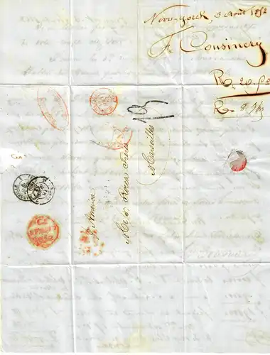 USA to France: 1852: Transatlantic Post: P. America to Marseille