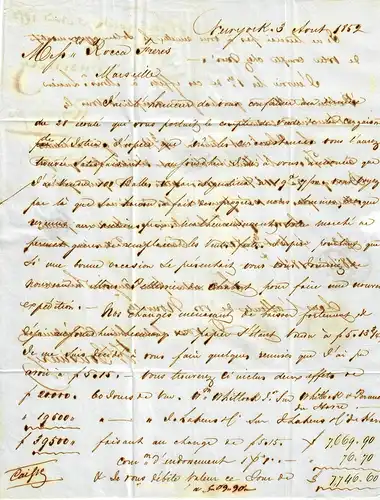 USA to France: 1852: Transatlantic Post: P. America to Marseille