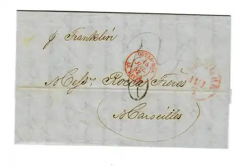 USA to France: 1852: Transatlantic Post: P. Franklin to Marseille