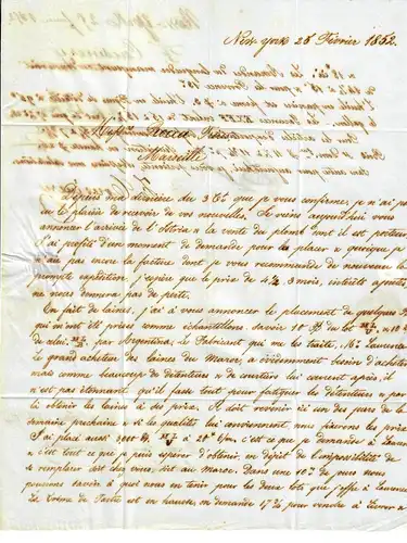 USA to France: 1852: Transatlantic Post: P. Canada to Marseille