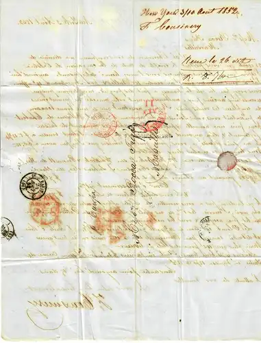USA to France: 1852: Transatlantic Post: P. Europa, New York to Marseille