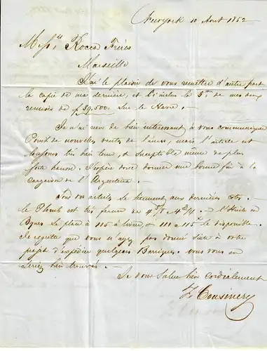 USA to France: 1852: Transatlantic Post: P. Europa, New York to Marseille