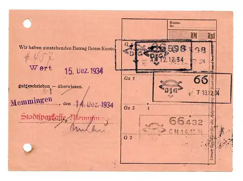 Caisse d'épargne Sonthofen-Immenstadt/Hindelang, 1934 vers Memmingen, EF N° 558