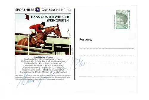 Sporthilfe Ganzsache Nr. 13, hans-Günter Winkler, Springreiten, Autogramm