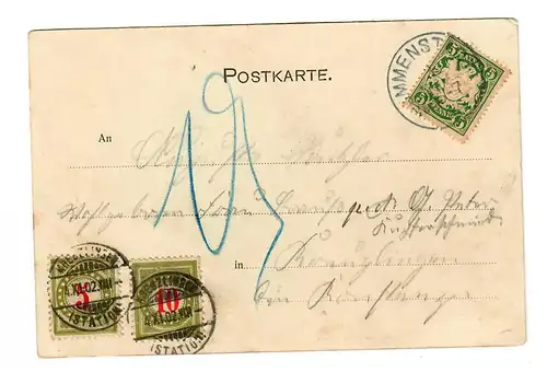 Ansichtskarte Immenstadt/Oberstdorf nach Kreuzlingen, 1902, Nachgebühr