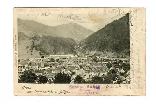 Carte de vue Immenstadt/Oberstdorf vers Kreuzlingen, 1902, frais supplémentaires