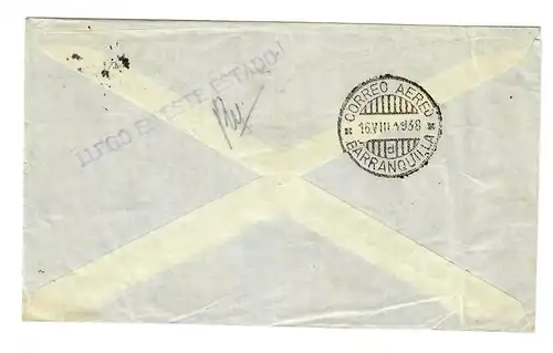 Lettre de courrier aérien Hambourg vers Barranquilla/Colomie, 1938