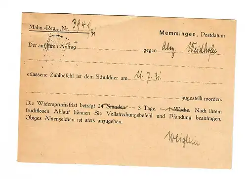Amtsgericht Memmingen nach Ottobeuren, Bug oben, 1931