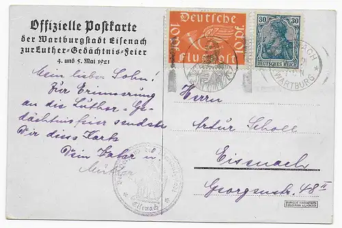 Ansichtskarte Wartburgstadt Eisenach, Gedächtnis Feier Luther; 1921