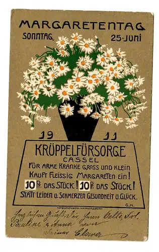 Carte de la journée Margarete, 25.6.1911, pour les handicapés, Kassel
