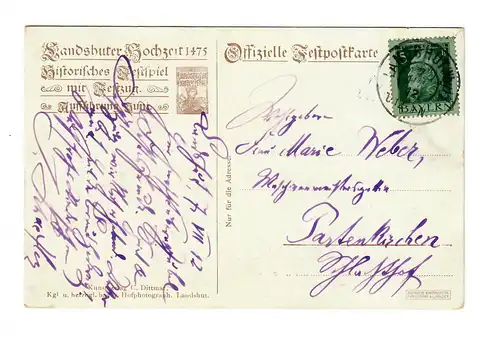 Brauteinholung Landshut, Brinzessing Hedwig, 1912 nach Partenkirchen