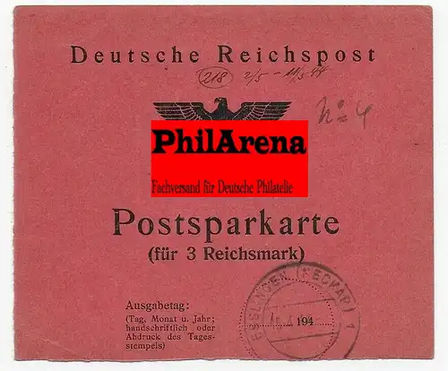 Memmingen 1944, au dos d'une caisse d 'épargne postale avec cachet Esslingen