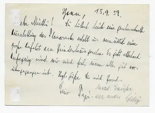 Carte postale Tampon spécial Date de serment du président fédéral 15.9.1959, EF