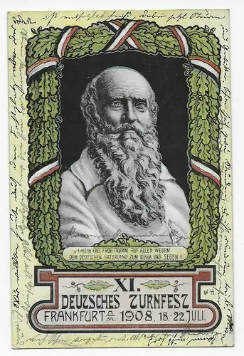 11. Deutsches Turnfest 1908 in Frankfurt/M, Postkarte nach Heidelberg