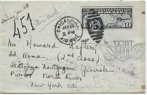 Chicago Ill. 1926/27 to New York, air Mail: Italian General Navigation, SS Roma