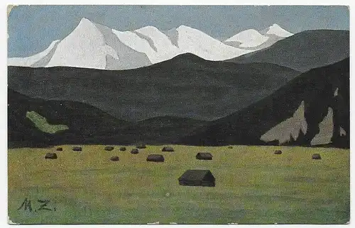 Künstlerkarte M.Z. 1914 nach Uttenhofen, Ausstellungskarte