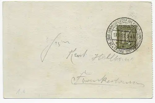 Postkarte Kyffhäuserpost 19.6.1921 inkl. Fahrschein Nr. und Sonderstempel