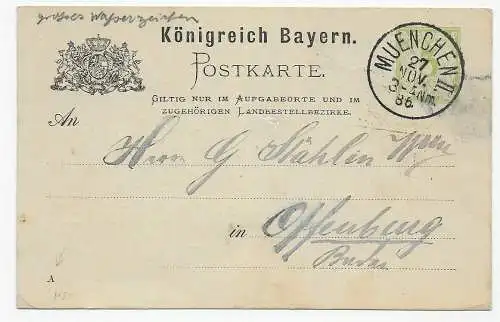 Carte postale avec publicité pour femmes de Munich à Nuremberg, 1886