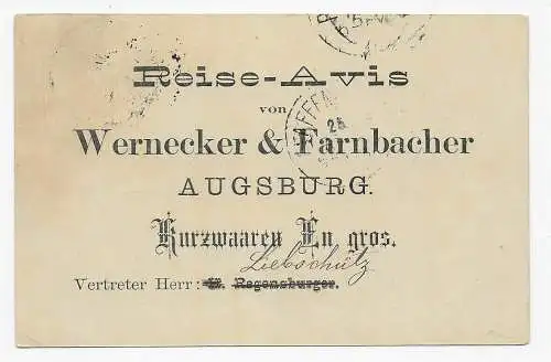 Postkarte mit Werbung Kurzwaren von Augsburg nach Pfaffenhausen, 1910