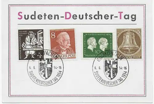 Sonderkarte Sudeten-Deutscher-Tag 1954 in München mit Sonderstempel