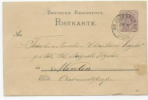 Carte postale GR. Ottersleben 1889 vers Minden