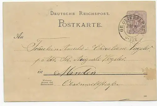 Postkarte GR. Ottersleben 1889 nach Minden