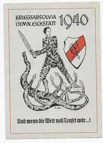 Postkarte Studentika Kriegsabsolvia Gymn. Eichstätt 1940