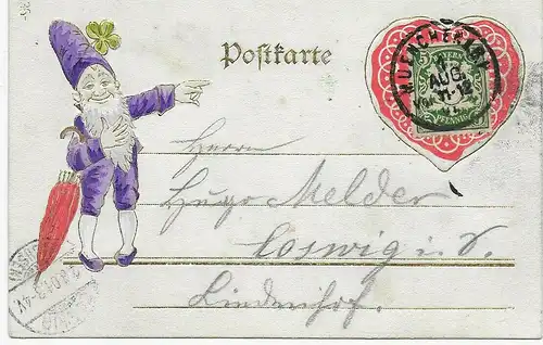 Handcolorierte Postkarte München nach Losswig 1901