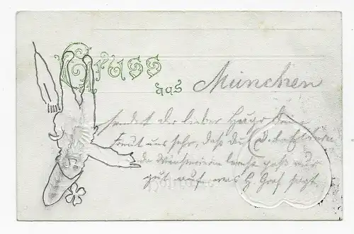 Carte postale de Munich colorée à la main après Losswig 1901