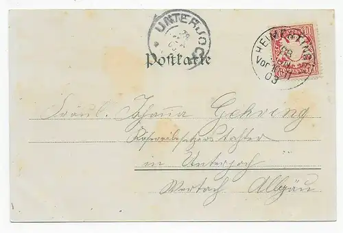 Ansichtskarte Gruss aus Heimertingen, 1903 nach Unterjoch