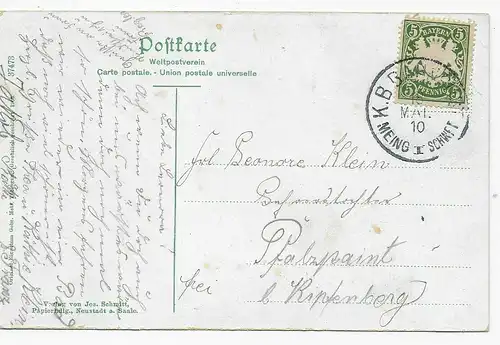 Carte de vue Bad Neuhaus 1910 près de Bad Neutstadt a.d.fränk. Saale vers Palatinatpaint